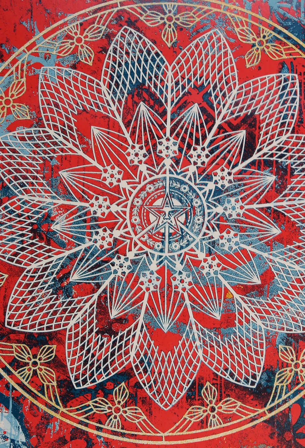 Thumbnail: Shepard Fairey (Obey Giant) - Collage Peace Mandala Red