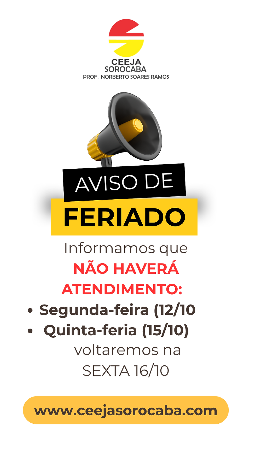 Aviso de feriado moderno amarelo e preto story