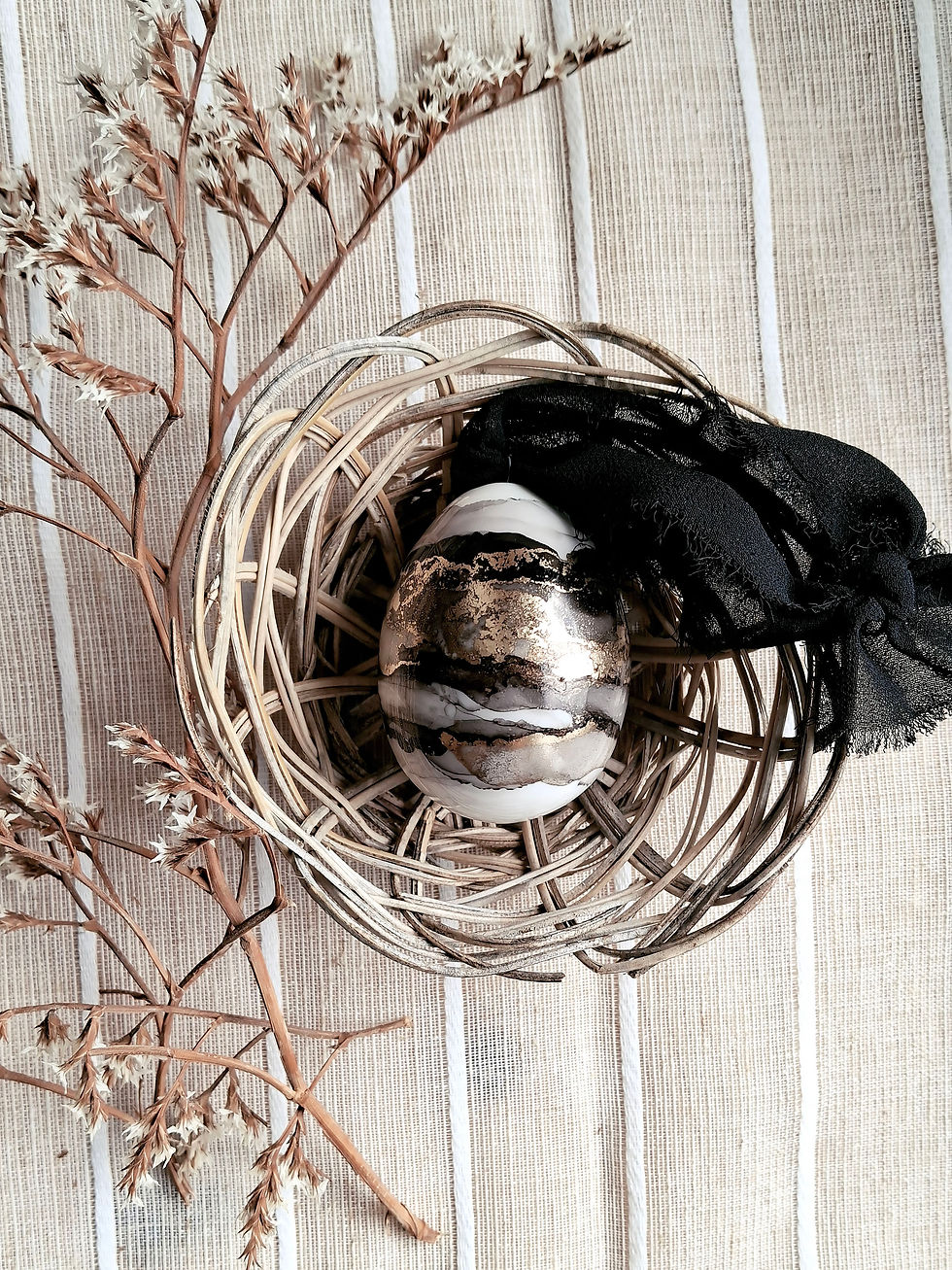 Thumbnail: Handpainted Porcelain Easter Egg Hanging Decorations - Grey/Black