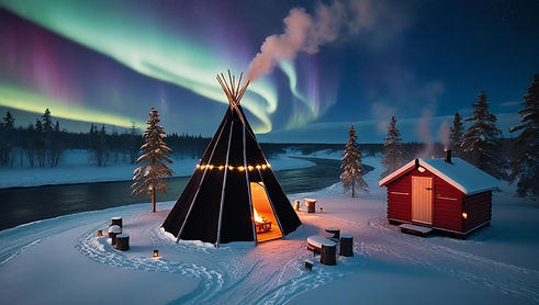 A cozy traditional Sami-style small dark wooden Teepee.JPG