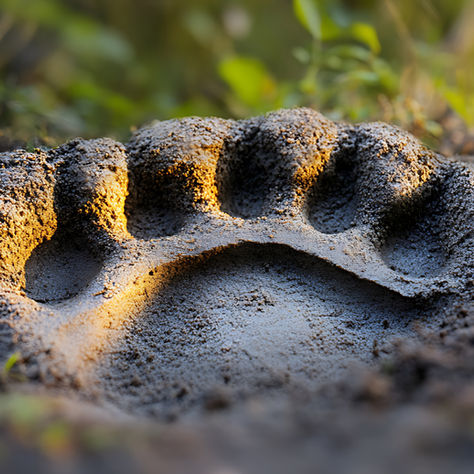 Bear paw print in dirt in the forest