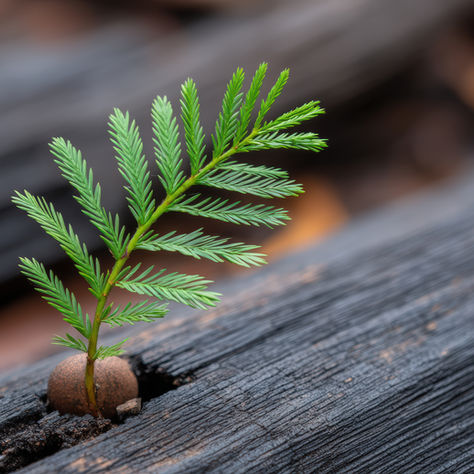 fir tree growing out of a piece of wood