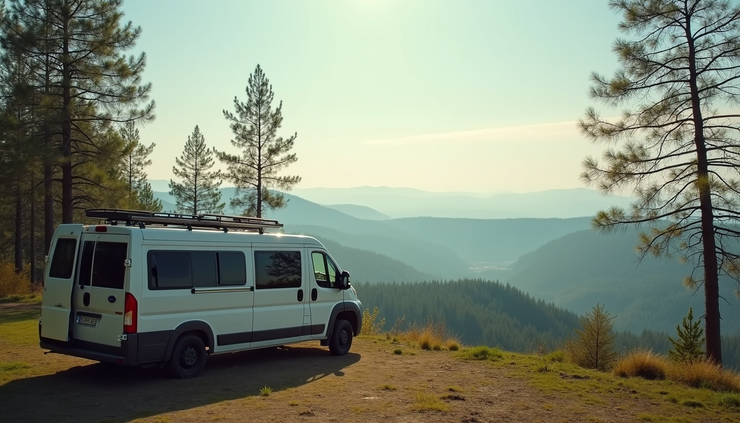 Vista panorámica desde un mirador en la Selva Negra con autocaravana estacionada