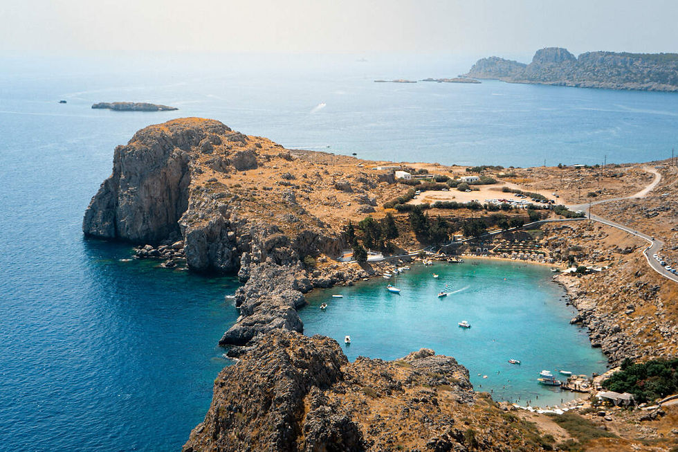 st pauls bay in lindos rhodes, aerial photo
