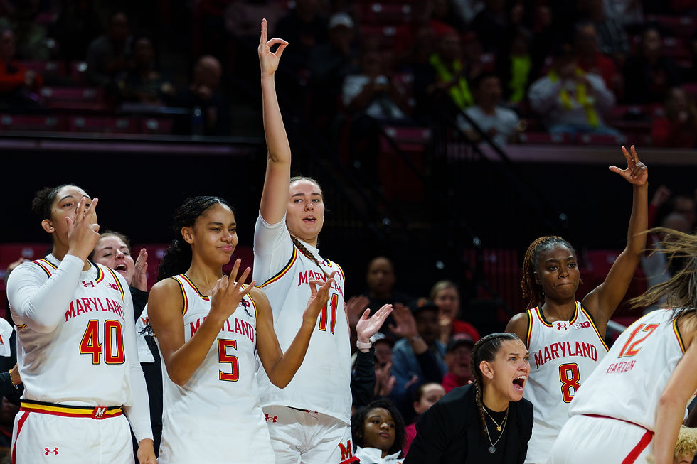 Maryland Women’s Basketball showing excitement on the bench in dominant 84-68 win over Princeton on Sunday Nov. 16, 2025. (Marcus Relacion / The Washington Informer) 