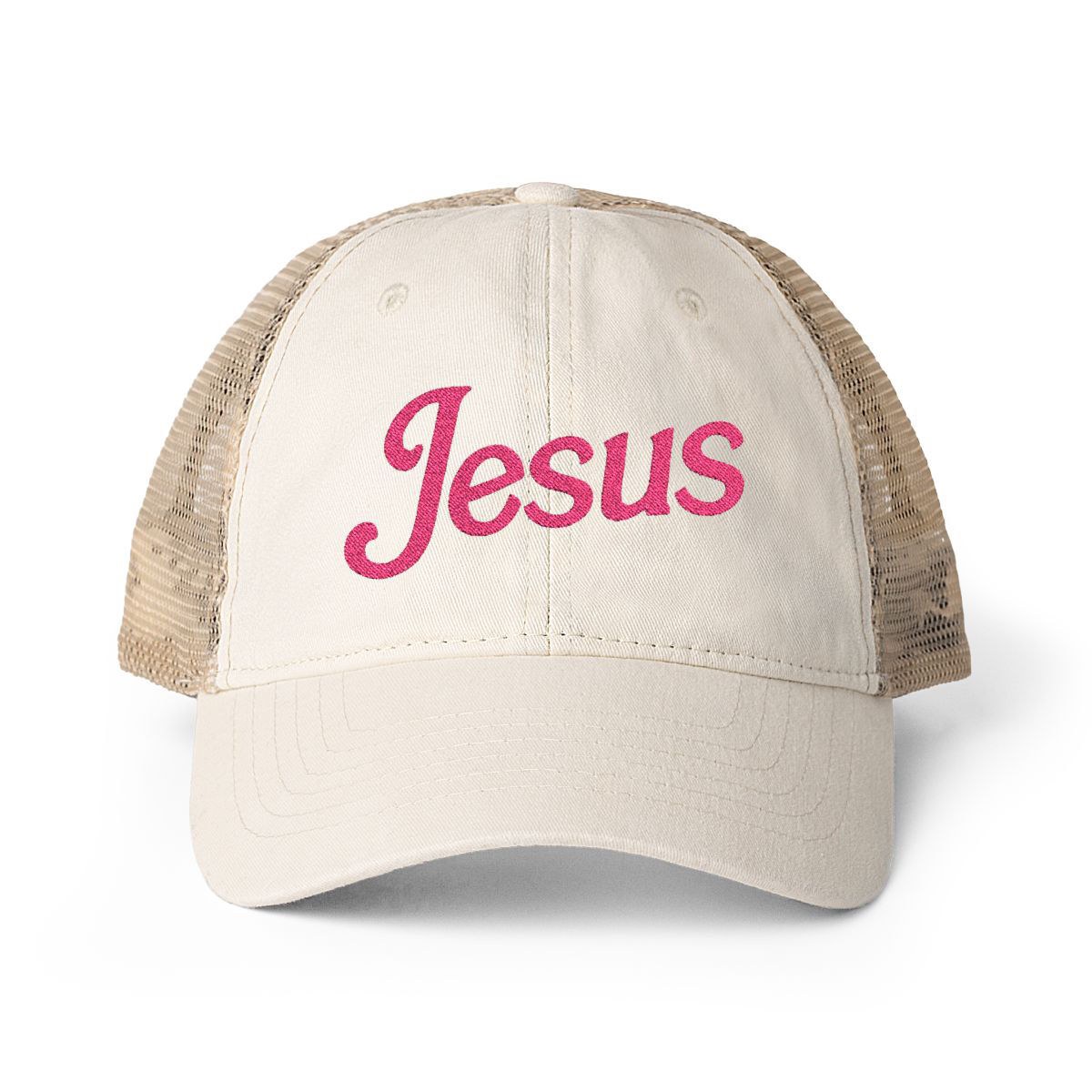 Tan Jesus washed mesh-back cap