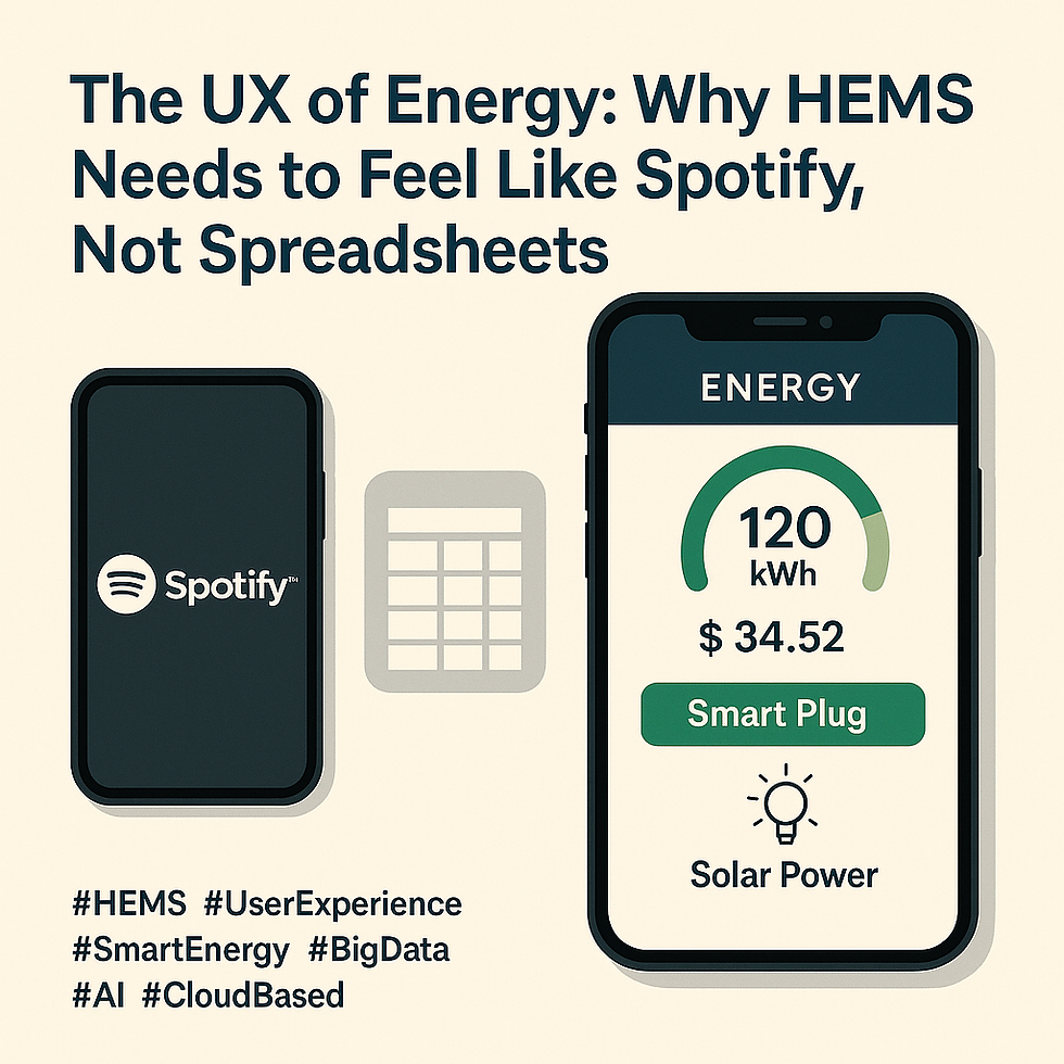 User-friendly energy management app interface resembling a music streaming service, with simplified controls and real-time savings insights