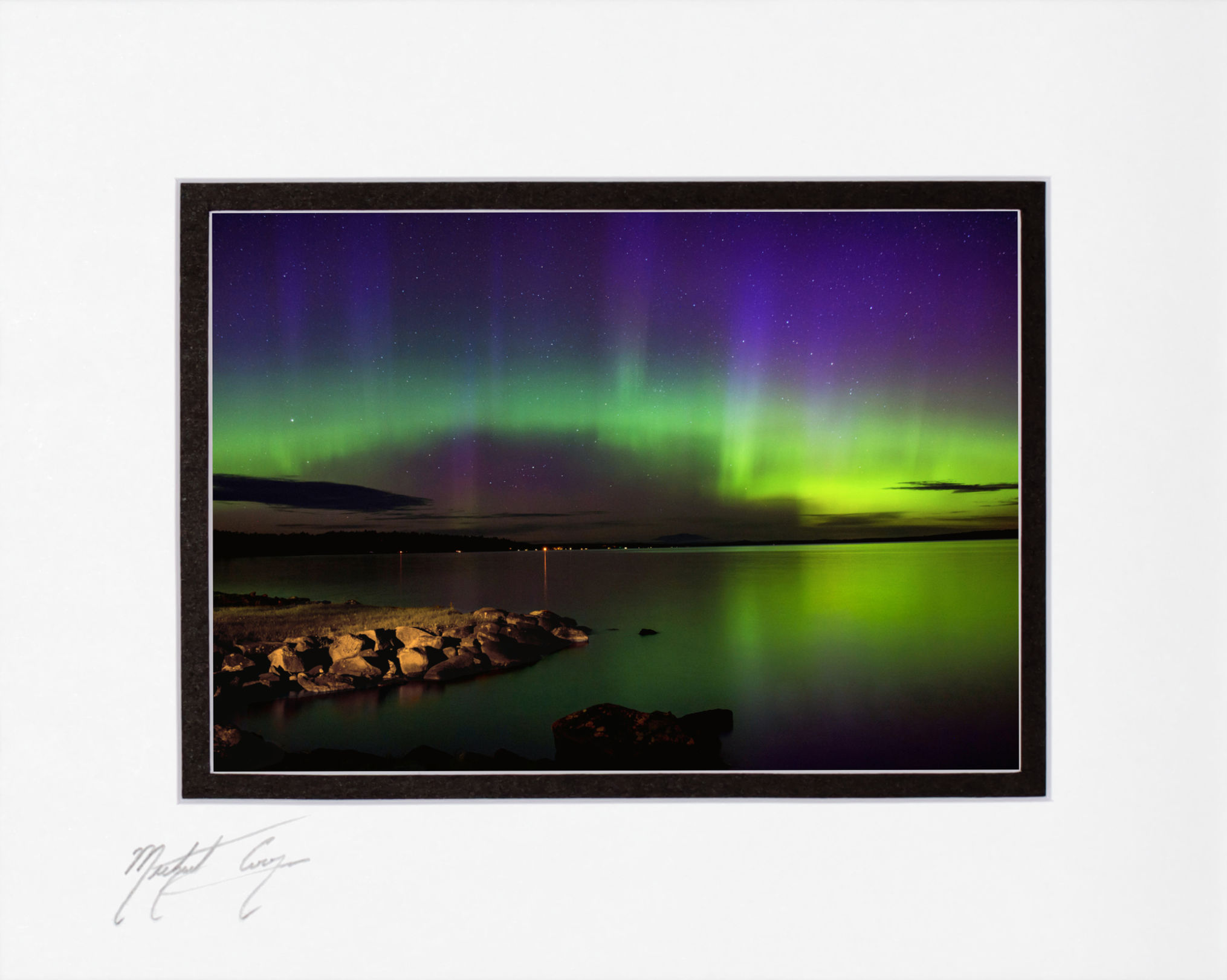 Northern Lights (3) taken at Schoodic Lake, Maine. 5x7 Print matted to 8x10