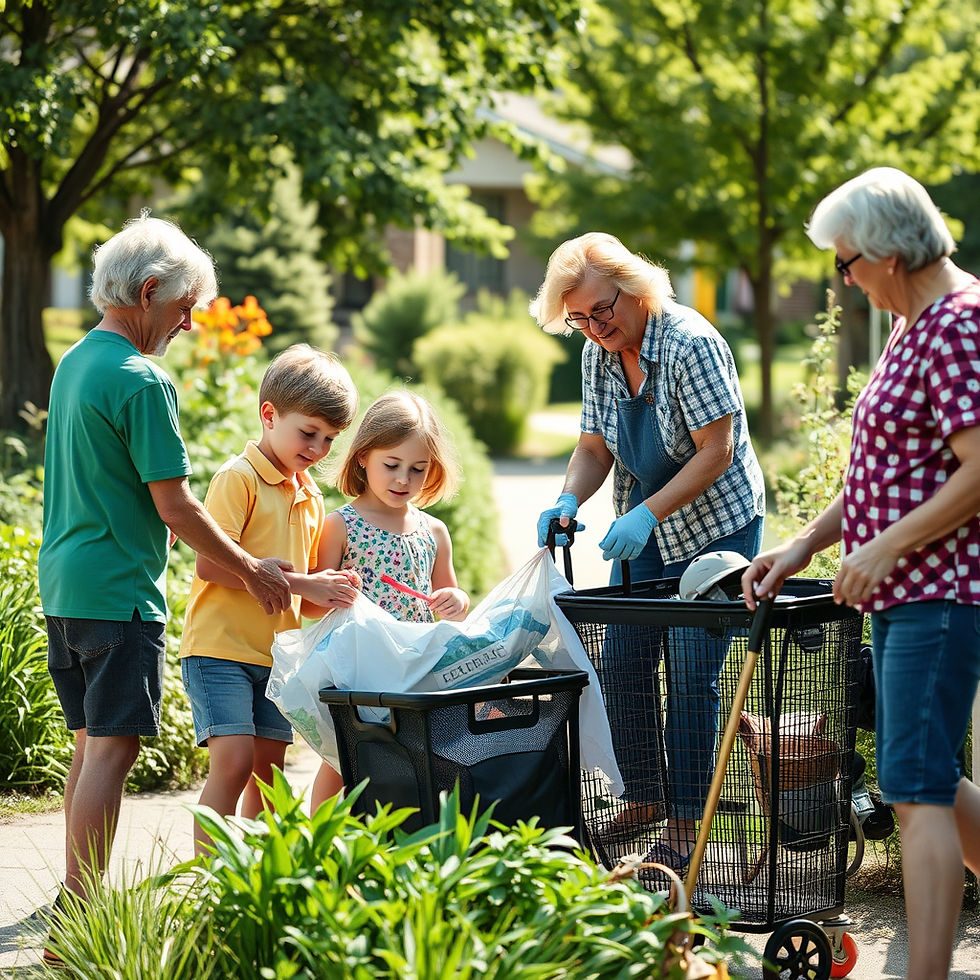 a photo of older kids picking up trash with seniors in summer.jpg