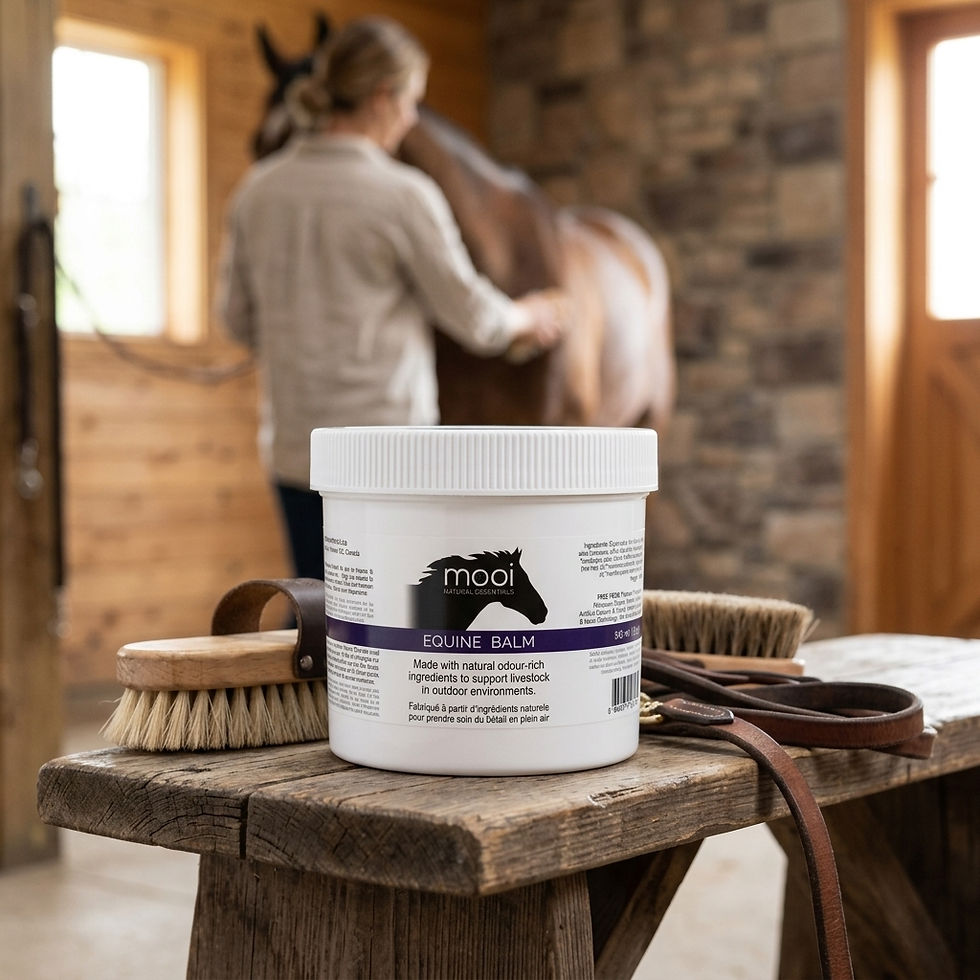 mooi equine balm sitting on a table in a stable