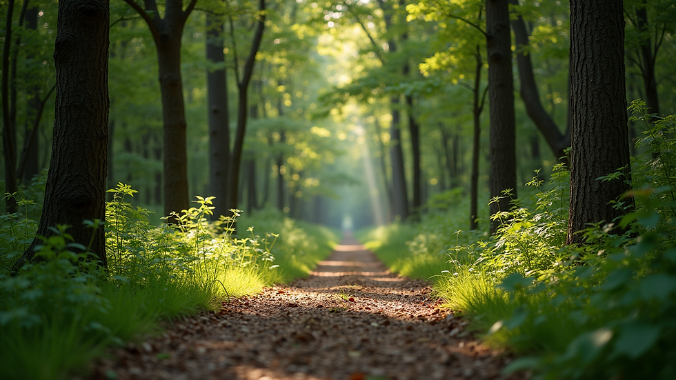 eye-level view of a peaceful forest path