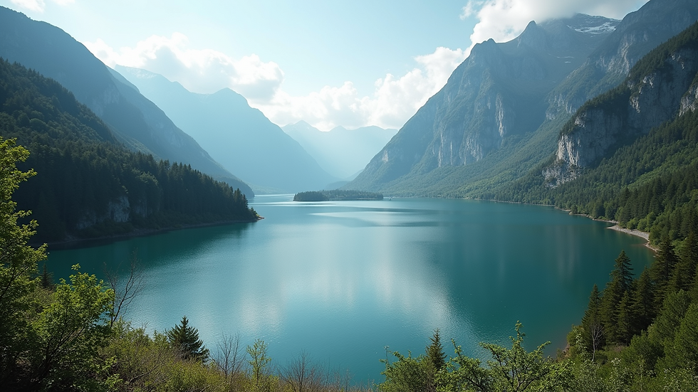 high angle view of a tranquil lake surrounded by mountains