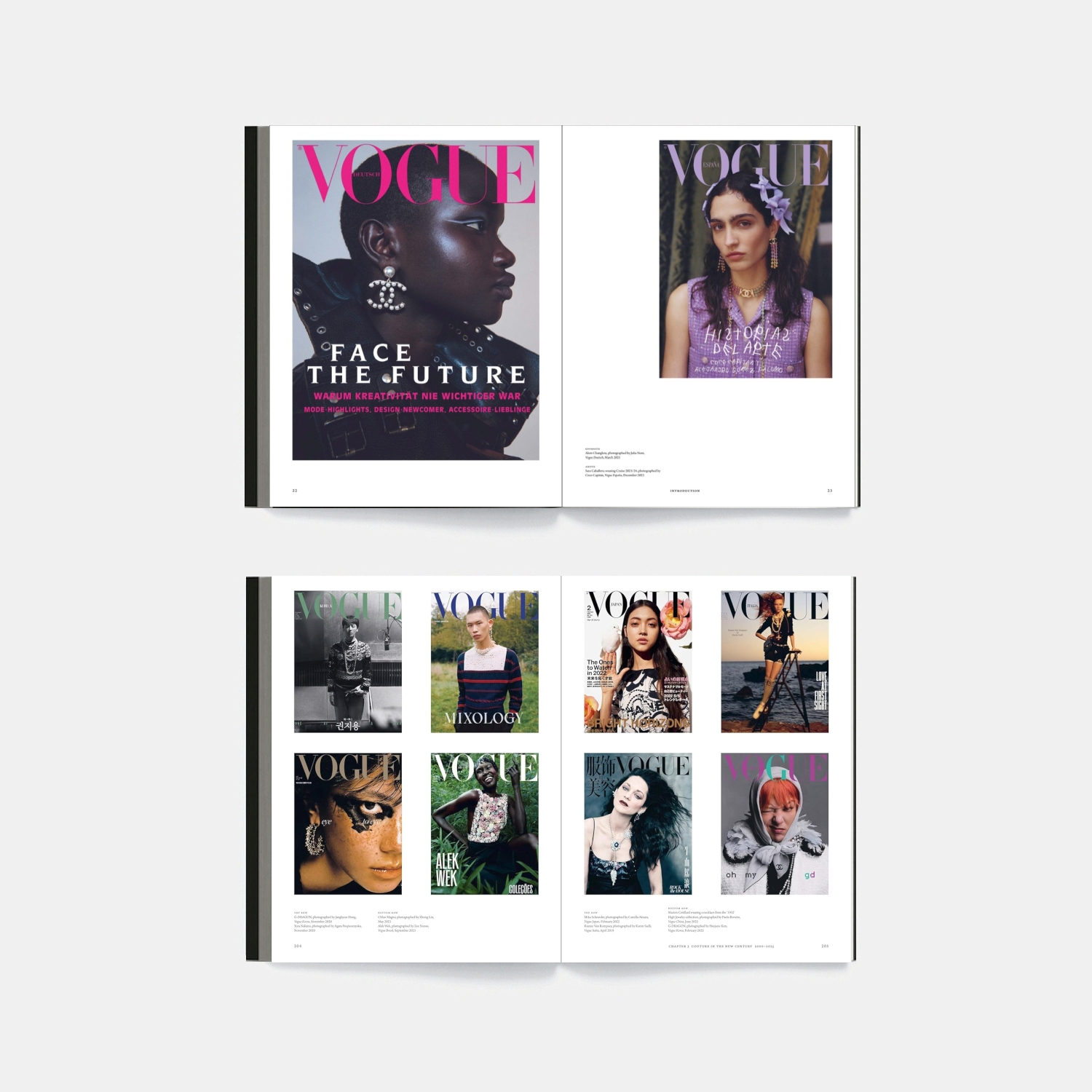 Interior spreads of an illustrated fashion book featuring images researched by freelance picture researcher Angelika Pirkl, specialised in fashion photography.