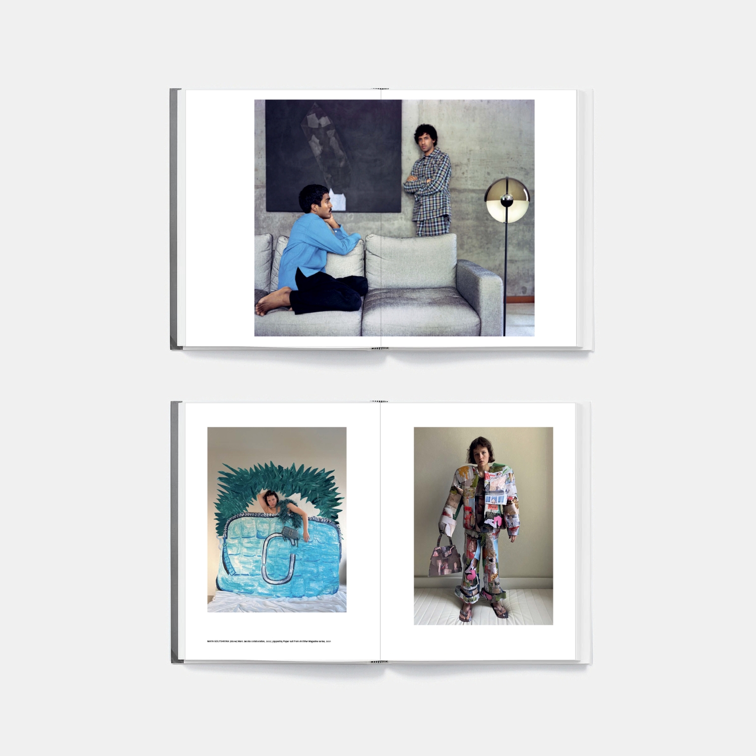 Interior spreads of an illustrated fashion book featuring images researched by freelance picture researcher Angelika Pirkl, specialised in fashion photography.
