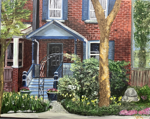 Flowers on the other side of the Street_ Soleil et fleurs dans ma rue. Acrylic on Canvas -