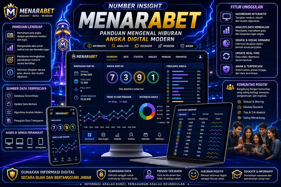 Togel Menarabet menampilkan dashboard angka digital modern dengan tabel numerik, data historis, grafik statistik, aksen biru emas, dan tampilan mobile friendly