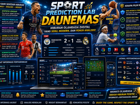 Sportsbook DAUNEMAS menampilkan dashboard olahraga digital dengan live score, statistik pertandingan, dan analisis data
