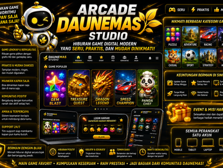 Slot DAUNEMAS menampilkan slot digital modern dengan gulungan virtual, simbol interaktif, aksen emas, dan teknologi RNG