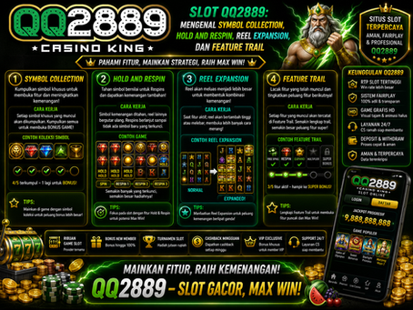 Slot QQ2889 menampilkan symbol collection, hold and respin, reel expansion, feature trail, reel digital, dan kontrol mobile modern