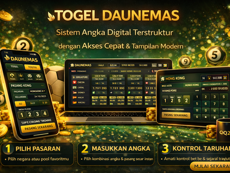 Gambar Togel DAUNEMAS menampilkan smartphone dan layar komputer dengan antarmuka angka digital, panduan langkah-langkah pasang pasaran, input angka, kontrol taruhan, serta fitur visual modern dan interaktif.