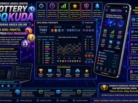 Lottery QQKuda menampilkan dashboard informasi angka digital dengan statistik dan visualisasi data modern
