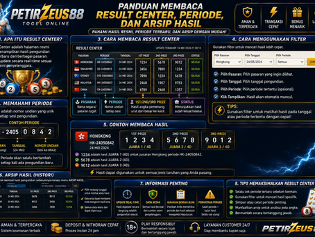 Ilustrasi Togel PetirZeus88 yang menampilkan Result Center, kode periode, arsip hasil, dan daftar pasaran digital.