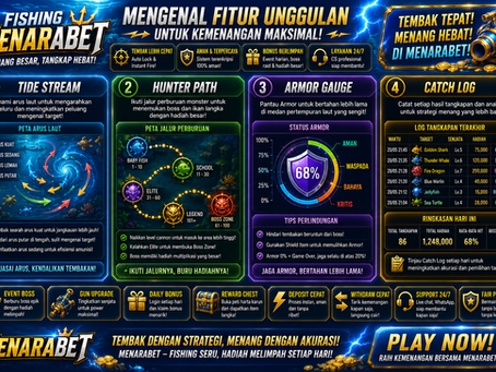 Fishing Menarabet menampilkan tide stream, hunter path, armor gauge, catch log, target laut bergerak, dan kontrol mobile