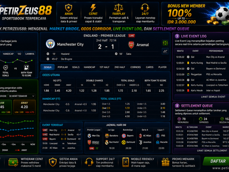 Sportsbook PetirZeus88 menampilkan market bridge, odds corridor, live event log, settlement queue, statistik bola, dan dashboard sepak bola mobile friendly
