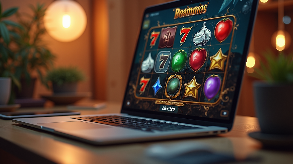 Close-up layar komputer menampilkan permainan slot online Daunemas