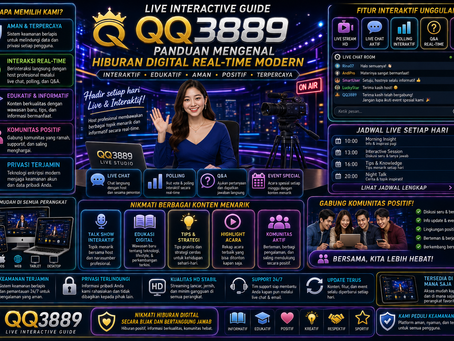 Live Casino QQ3889 menampilkan studio live dealer real-time dengan kamera HD, panel live chat, fitur interaktif, aksen biru emas, dan antarmuka modern