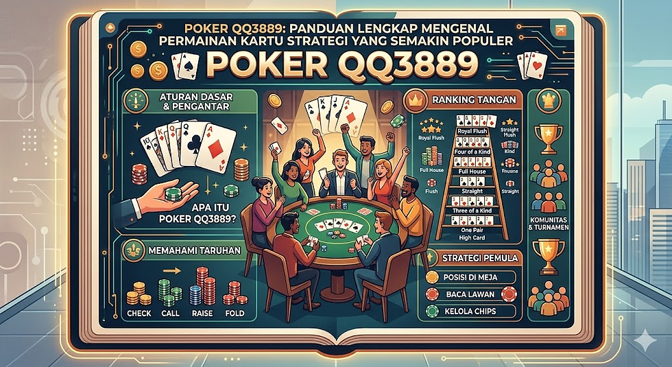 Poker QQ3889 dengan tampilan meja kartu digital modern yang menampilkan strategi dan pengalaman bermain yang interaktif.