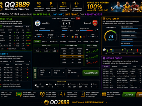 Sportsbook QQ3889 menampilkan market pulse, line shift, live tempo, result queue, statistik bola, dan dashboard sepak bola mobile friendly