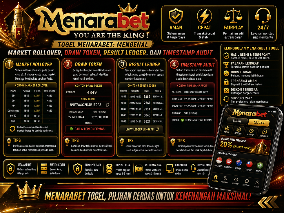 Togel Menarabet menampilkan market rollover, draw token, result ledger, timestamp audit, format 2D 3D 4D, dan tabel riwayat angka digital