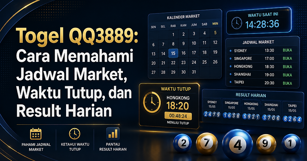 Ilustrasi papan jadwal market Togel QQ3889 yang menampilkan informasi periode, waktu penutupan, dan hasil harian.