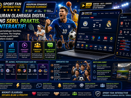 Sportsbook DAUNEMAS menampilkan dashboard olahraga digital interaktif dengan live score dan statistik pertandingan real-time