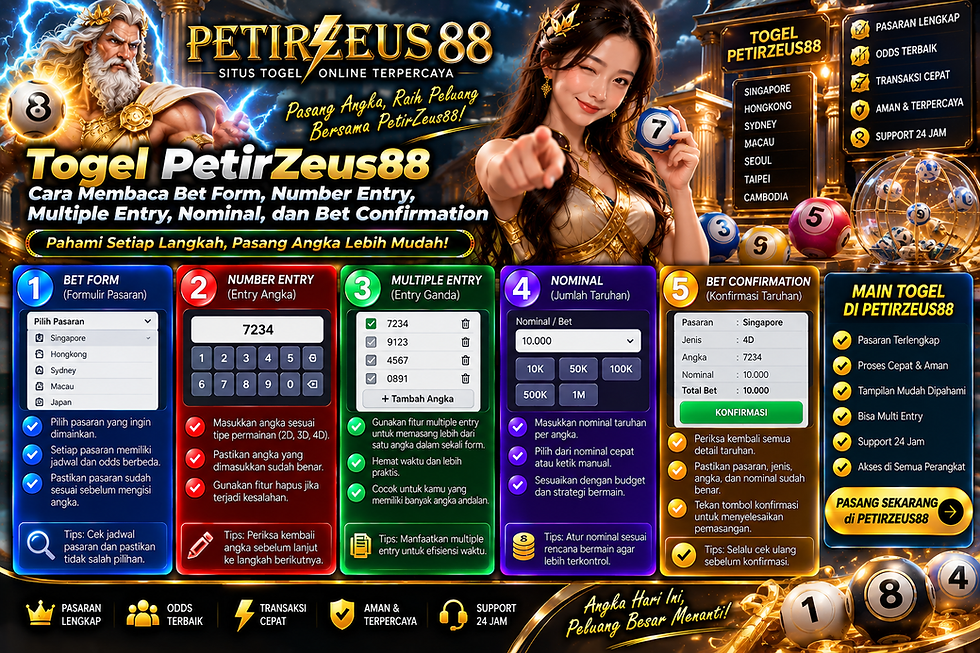Togel PetirZeus88 menampilkan Bet Form Number Entry Multiple Entry Nominal Entry Preview dan Bet Confirmation.
