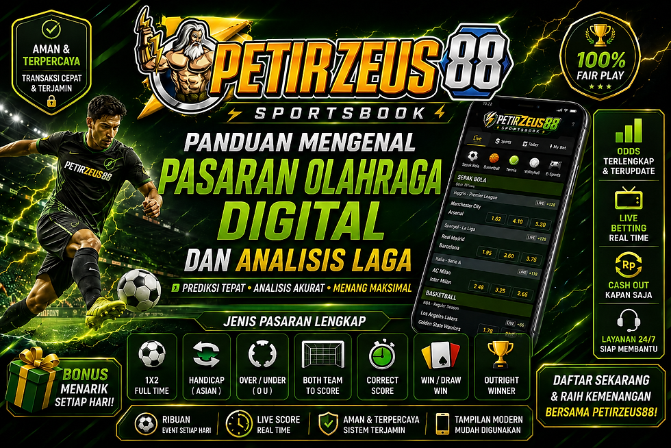 Sportsbook PetirZeus88 menampilkan pasaran olahraga digital dan analisis laga dengan dashboard live score, statistik pertandingan, grafik performa, efek petir biru emas, dan tampilan mobile friendly