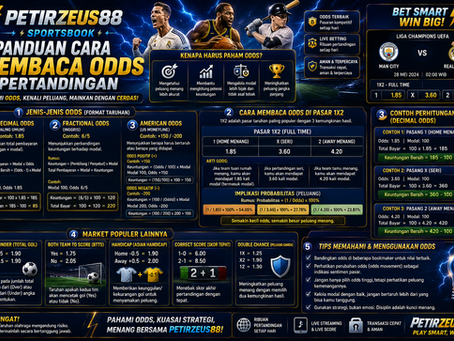 Ilustrasi Sportsbook PetirZeus88 yang menampilkan jadwal pertandingan, angka odds, pilihan market, dan panel informasi olahraga.