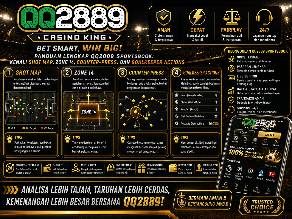 Sportsbook QQ2889 menampilkan shot map, zone 14, counter-press, goalkeeper actions, statistik bola, dan dashboard sepak bola mobile friendly