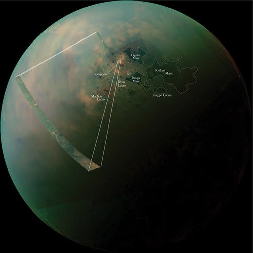 Lagos de hidrocarbonetos formados em Titã (foto: NASA)