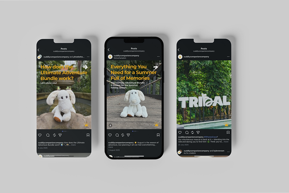 Three iPhone mockup displaying Instagram post design on screen.