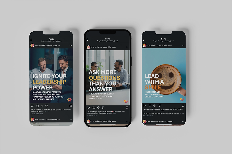 Three iPhone mockup displaying Instagram post design on screen.