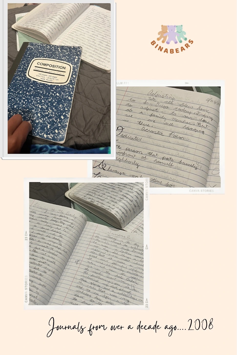 Journal entries of Sabrina when she used to talk about the death of her loved ones.
