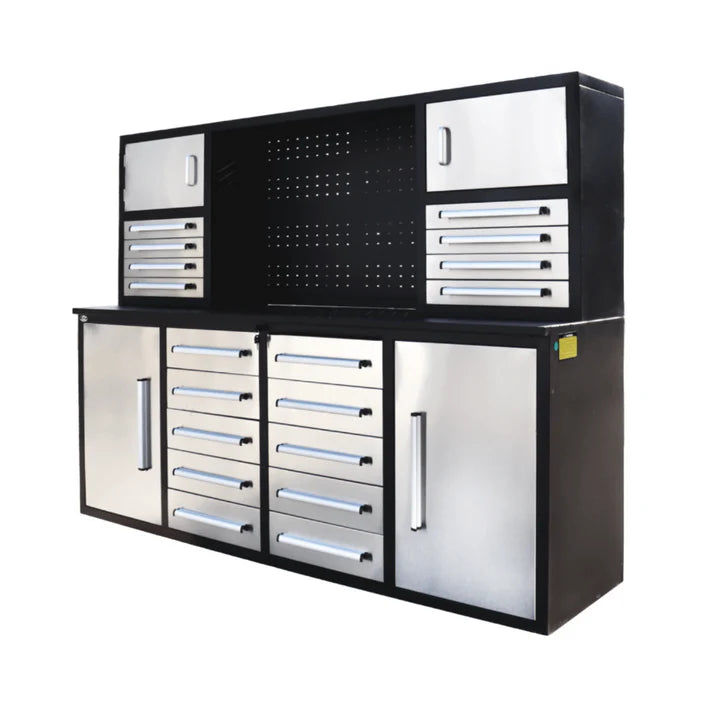 Thumbnail: Chery Industrial 7ft Garage Workbench Cabinet with Pegboard, 18 Drawers, 4 Cabin