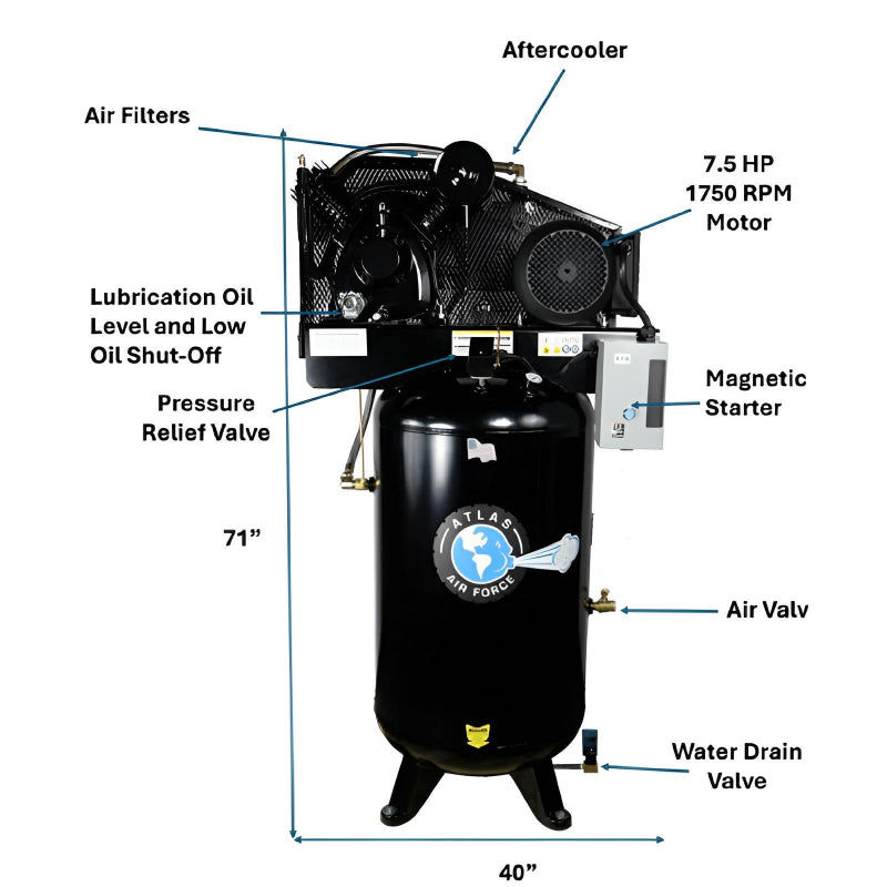 Atlas AF9P 7.5HP 80 Gallon Air Compressor with Plus Package