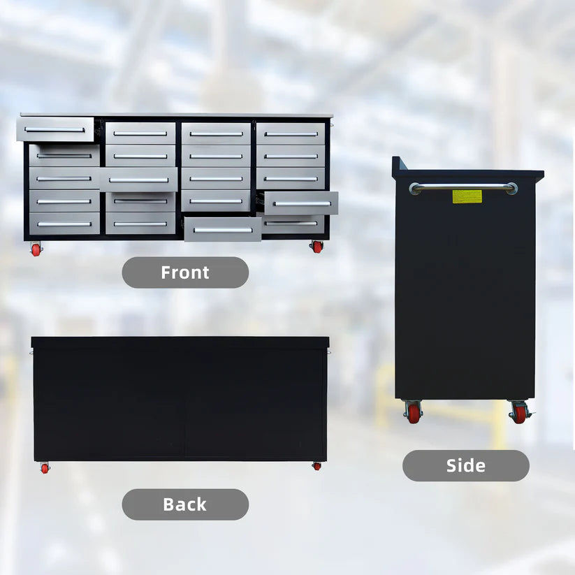 Thumbnail: Chery Industrial 7ft Mobile Tool Storage Workbench, 20 Drawers, Galvanized Steel