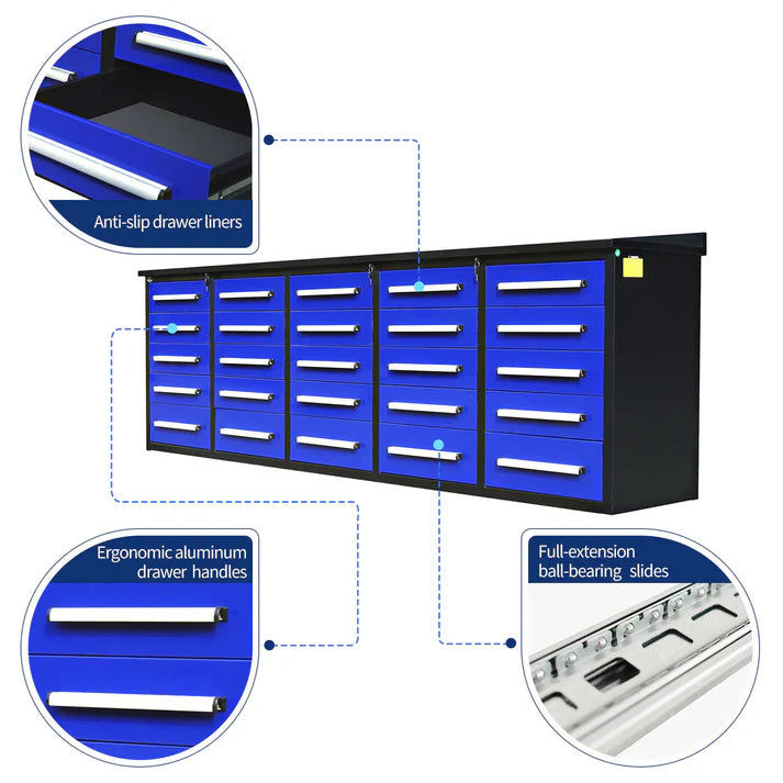 Thumbnail: Chery Industrial Heavy Duty 10ft Workbench, 25 Drawers, Stainless Steel Top