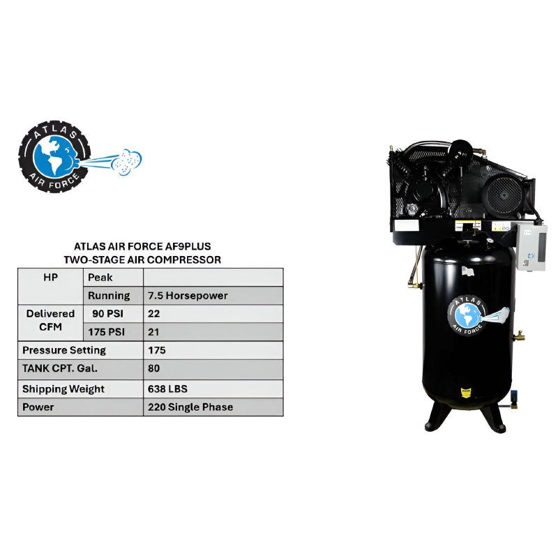 Atlas AF9P 7.5HP 80 Gallon Air Compressor with Plus Package
