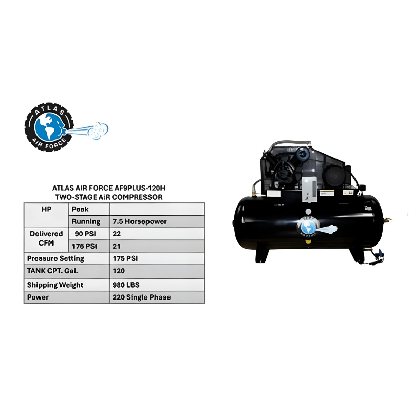 Thumbnail: Atlas AF9P 7.5HP 120 Gallon Air Compressor with Plus Package