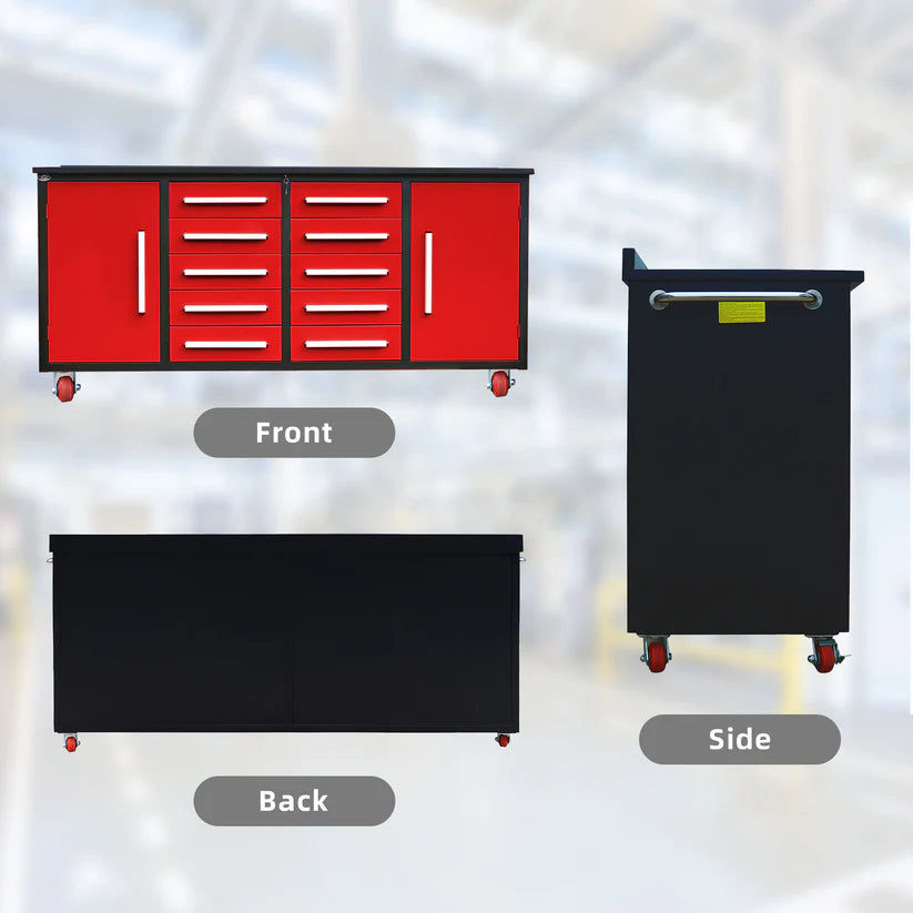 Thumbnail: Chery Industrial Heavy Duty 7ft Mobile Storage Workbench, 10 Drawers, Steel Top